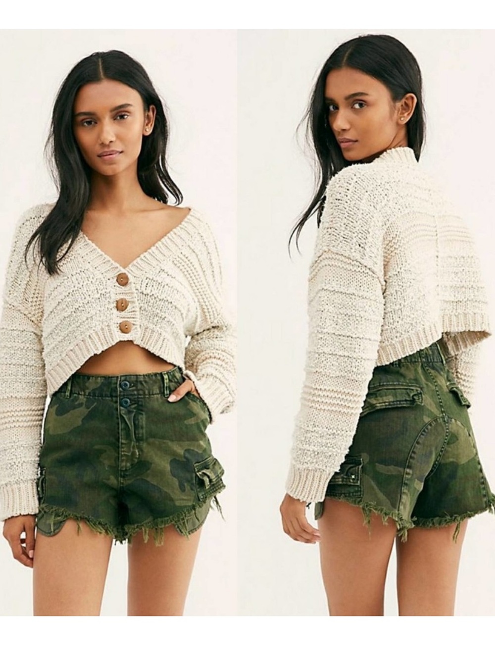 Free People Olive Camo Cargo Cutoff Shorts